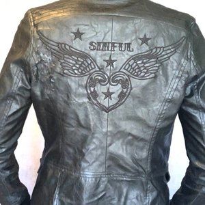 Sinful Dagger Faux Leather Motorcycle Jacket Size M, GUC
